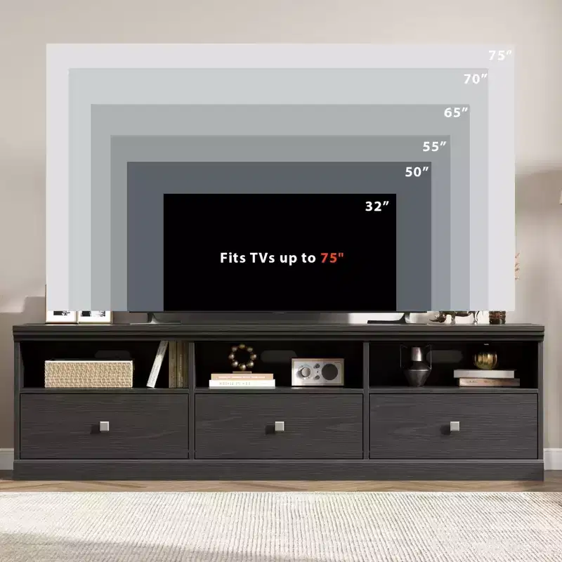 GustoWave 70 Inch Farmhouse TV Stand, Entertainment Center with Storage Drawer & Open Shelves for TVs up to 75 Inch