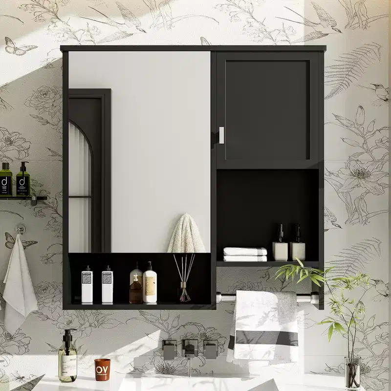 29x28 Wall Mounted Bathroom Medicine Cabinet with Mirror & Towel Bar