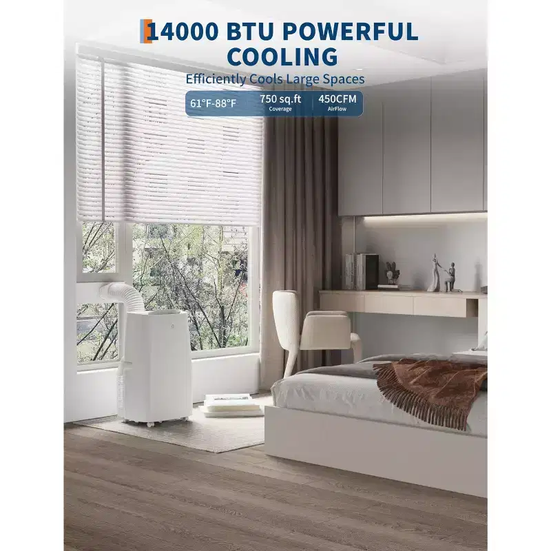 14,000 BTU Portable Air Conditioner,3 in-1 Portable AC Unit Cools/Fan/Dehumidifier up to 750 sq.ft,Ac unit with 24H Timer,Remote Control,Bedroom