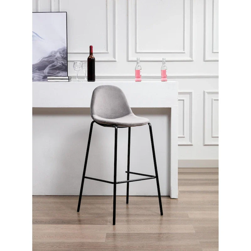 Velvet Bar Stools (2-Pack), Velvet Upholstery, Iron Legs