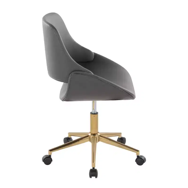 Office Chair Gold/Gray PU Leather Adjustable Height 360 Swivel
