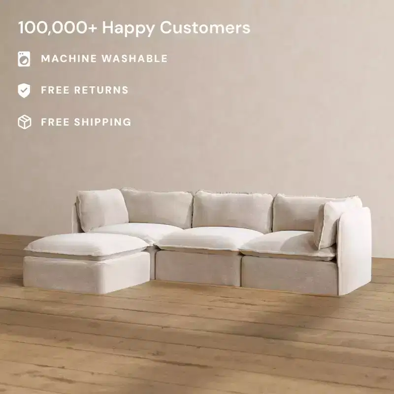 Modular Washable 3-Seater Sectional in Mist | Memorix+ Seat | Contour Pillow