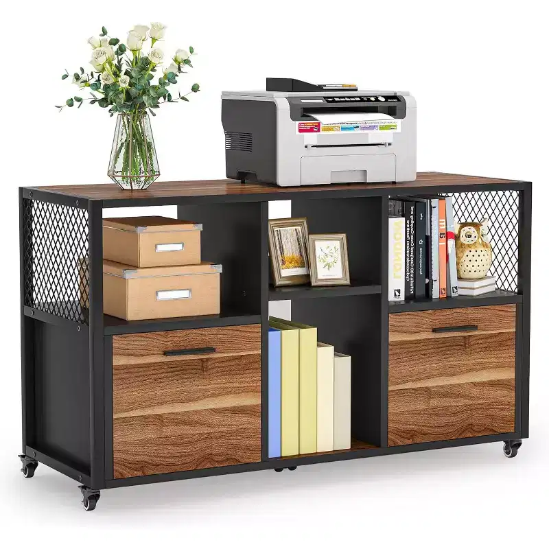 2 Drawer Wood File Cabinet, Mobile Lateral Filing Cabine with Storage Shelves