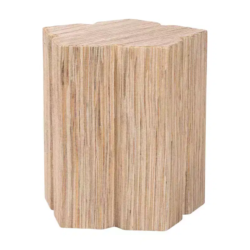 Woven Grasscloth End Table, Natural Finish, Boho Side Table for Living Room & Bedroom