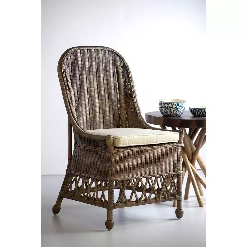 Kristine Rattan Dining Chair Gray - East At Main: Handcrafted, No Assembly Required, Cotton Cushion