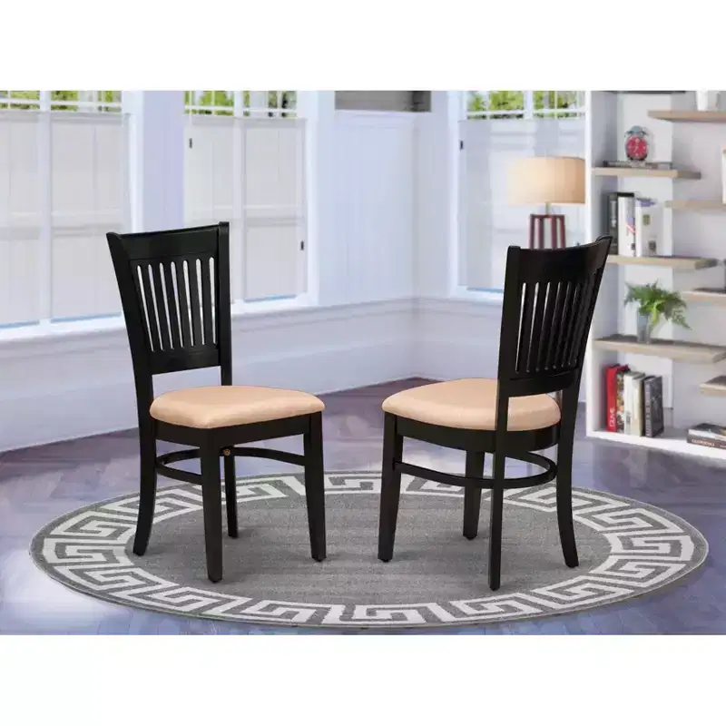 HomeStock African Artifacts Dining Chairs 2-Piece Set- Linen Fabric Seat And Slatted Back