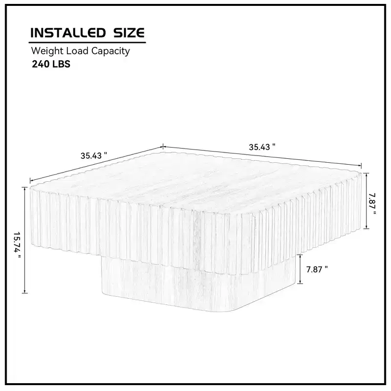 Modern 35.43 Inch Handcraft Drum Coffee Table Square Coffee Table for Living Room,with Sturdy MDF Pedesta,Narual