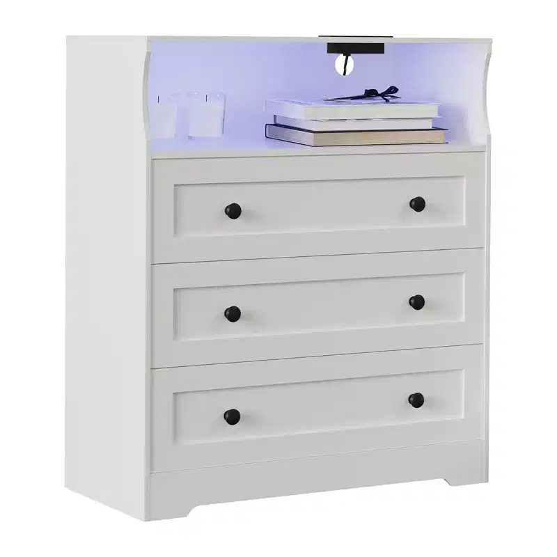 Small three-drawer dressing table, wooden dressing table, bedroom wardrobe/bedside table, modern wooden drawer cabinet, suitable for living room.