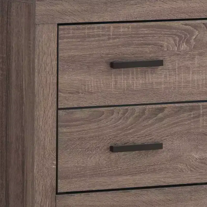 Benzara 2 Drawer Nightstand with Metal Bar Pulls Brown: Sturdy Particle Board Bedside Storage