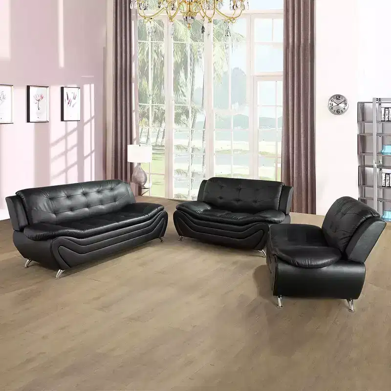 Elegant Black Leather Living Room Set