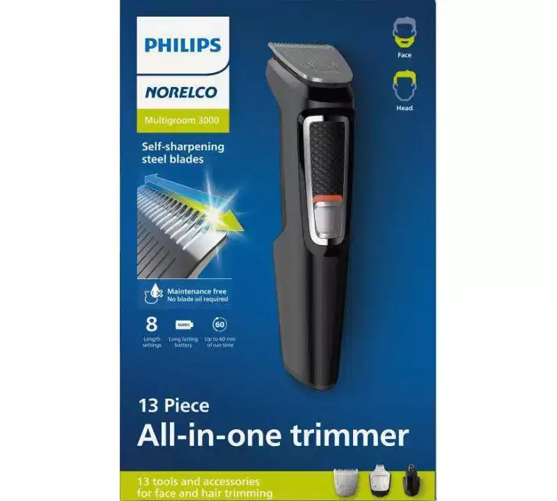 Philips Norelco Series 3000 Multigroom All-in-One Men's Rechargeable Electric Trimmer with 13 Attachments - MG3740/40
