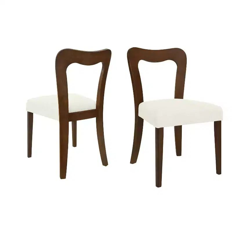 Christopher Knight Home Set of 2 Aaron Rubberwood Upholstered Dining Chairs with Curved Open Back Beige/Walnut