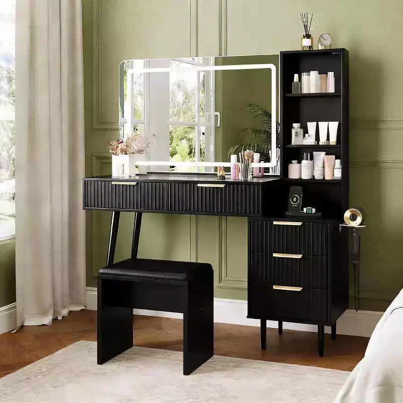 48 Makeup Vanity Desk Set with 36 LED Mirror, 5 Drawers & Shelves, Adjustable Lights with Charging Station for Bedroom