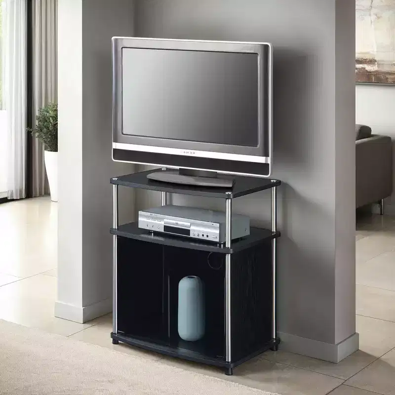 Designs2Go TV Stand for TVs up to 25 with Black Glass Storage Cabinet and Shelf - Breighton Home