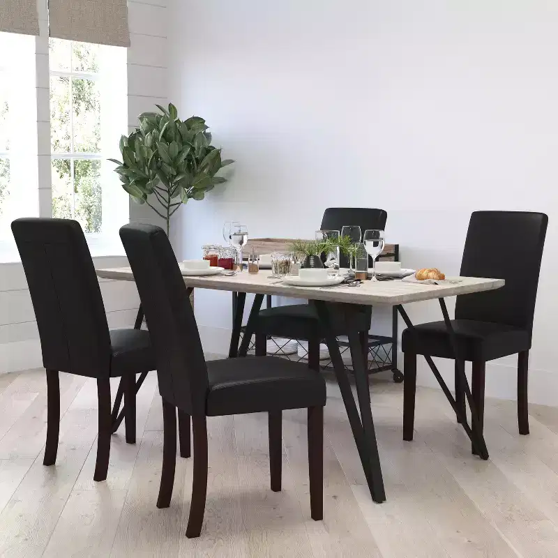 Merrick Lane Set of 4 Black Faux Leather Panel Back Parson's Chairs for Kitchen, Dining Room and More