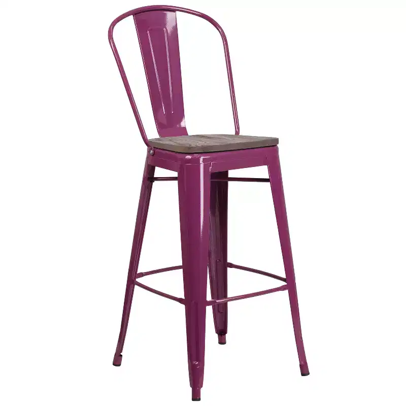 Flash Furniture 30 High Metal Barstool with Back and Wood Seat