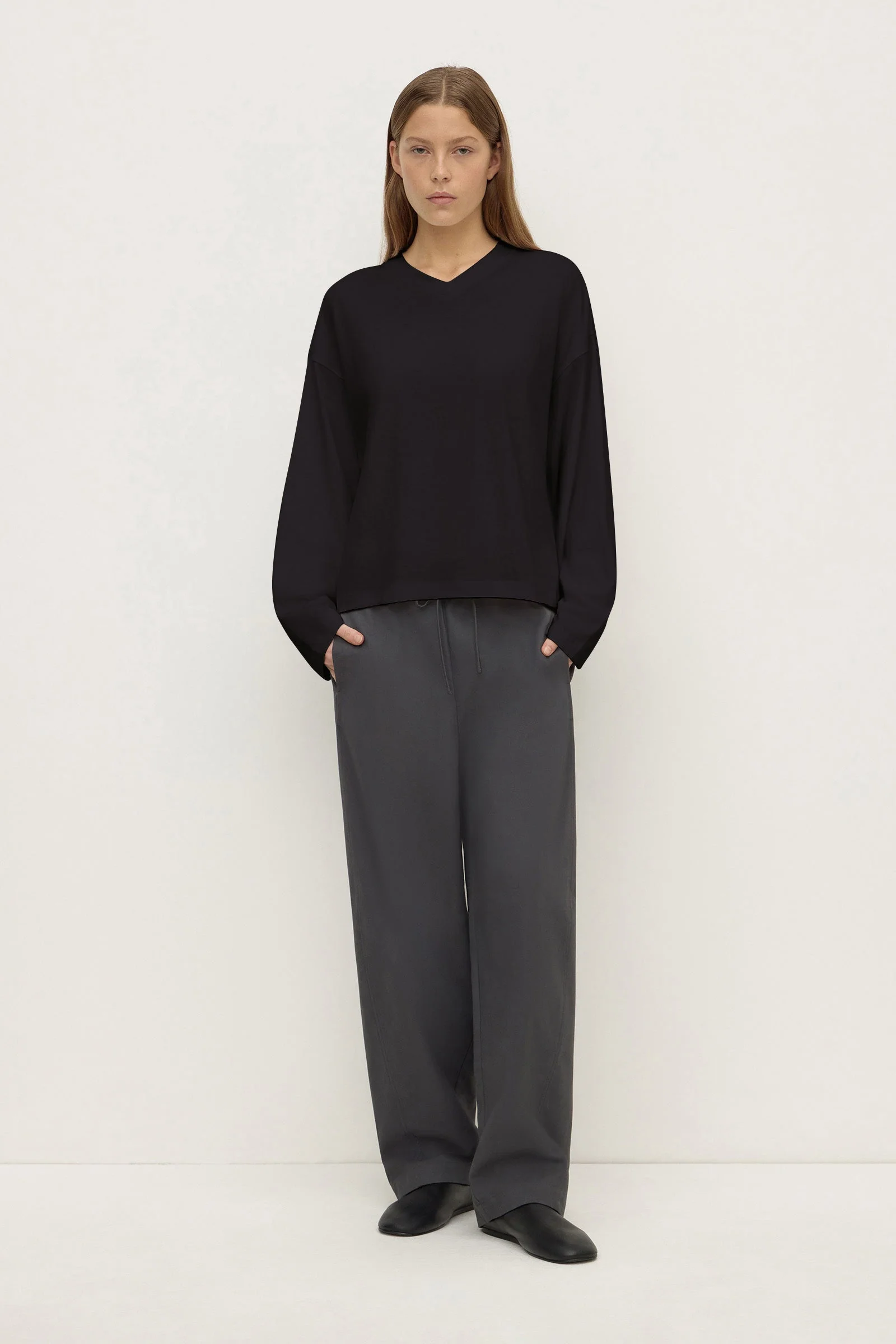 Oversized V Neck Long Sleeve Tee