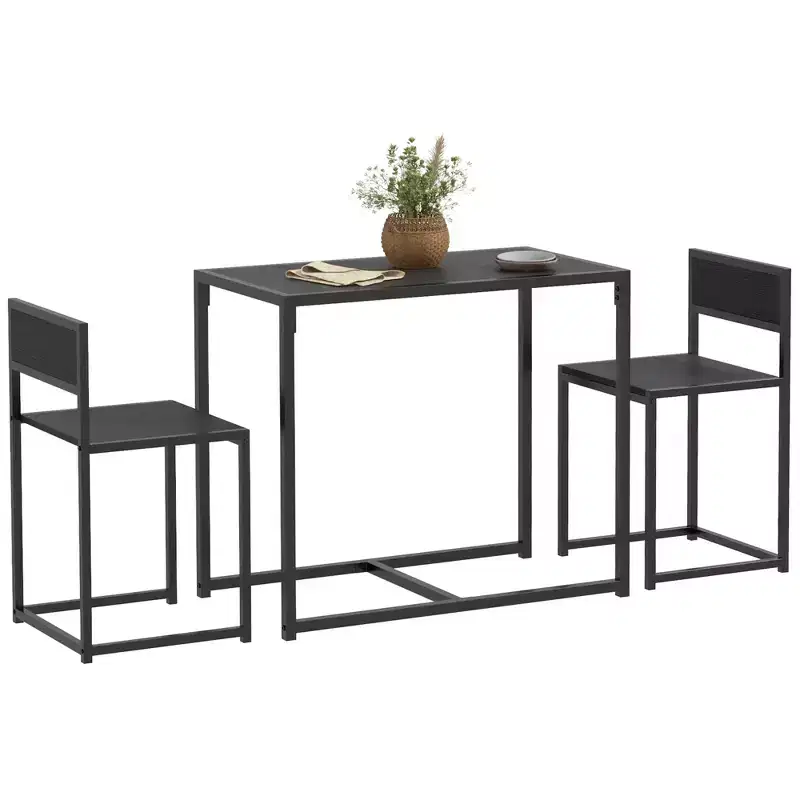 HOMCOM 3 Piece Industrial Dining Table Set, Counter Height Bar Table & Chairs Set for Small Space, Dining Room