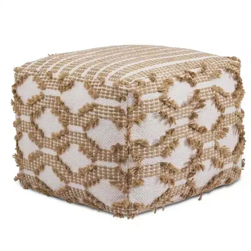 Rowan Hand Woven Cotton/Jute Square Pouf Ottoman