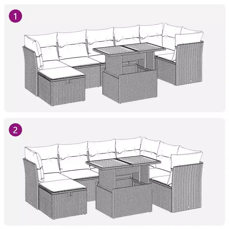 vidaXL Garden Sofa Set Black PE Rattan Large Adjustable Feet