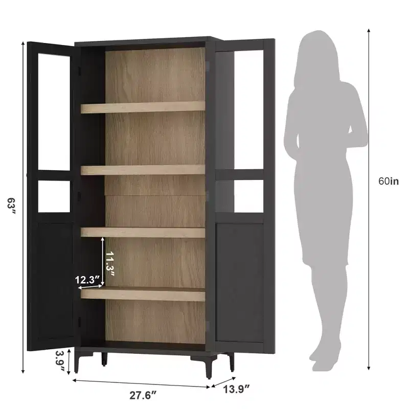 Coolmee 63 Inch Tall Storage Cabinet with 2 Doors, Kitchen Pantry 5 Tier Bathroom Cabinet Adjustable Shelves for Kitchen, Dining Room, Bathroom