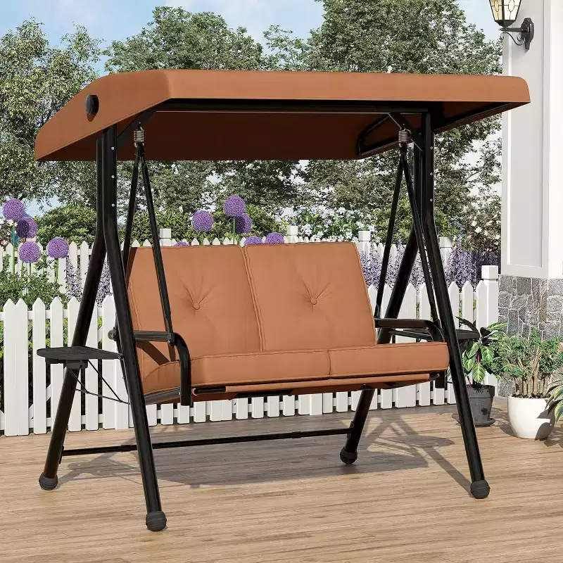 Adjustable Outdoor 2-Seater Swing Chair with Canopy, Padded Seat, Sturdy Iron Frame, Weather-Resistant Garden Bench for Patio, Balcony, or Backyard