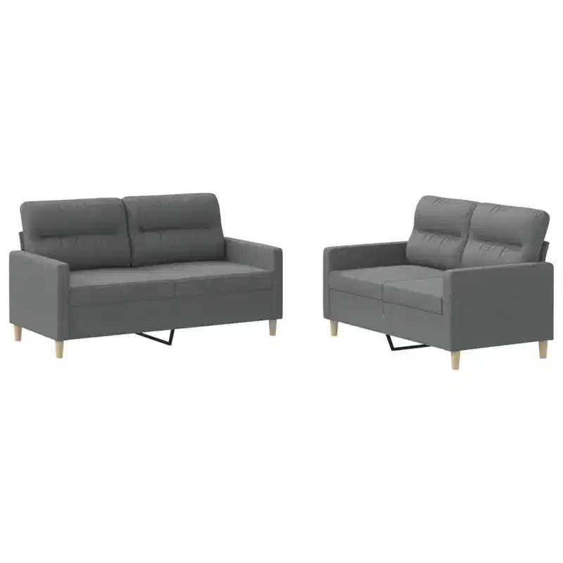 vidaXL 2 Piece Sofa Set in Dark Gray - Fabric Upholstered with Cushions - Modern Design for Living Room, Lounge, or Office
