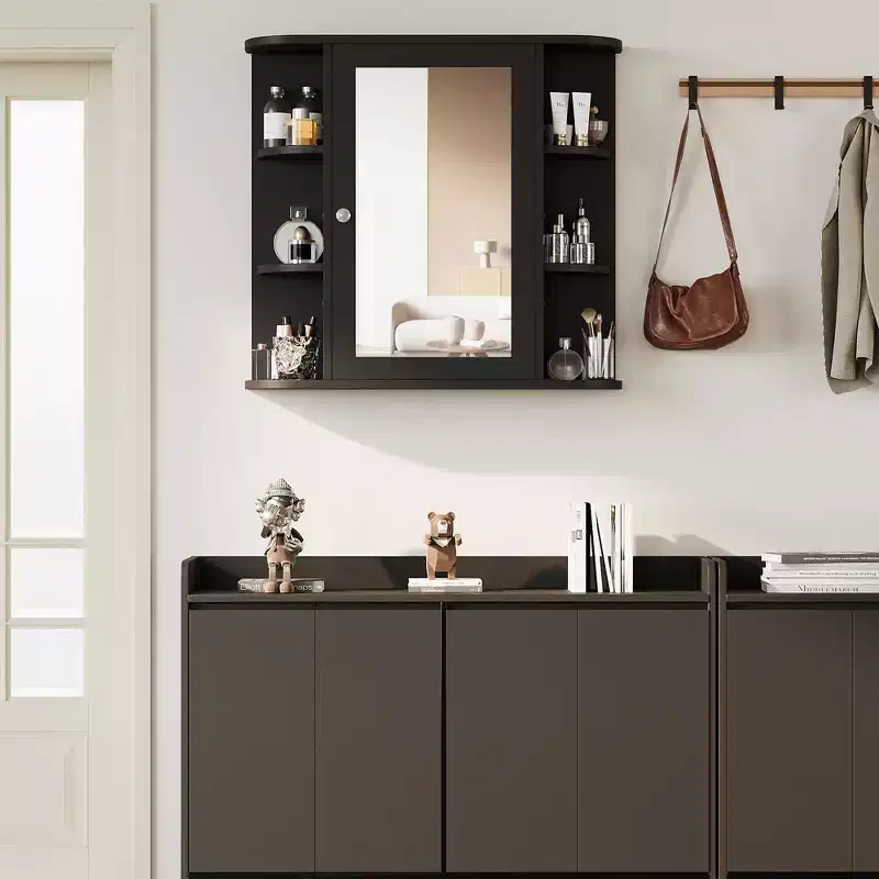 Bathroom Mirror Cabinet Wall Mounted with 6 Open Shelves