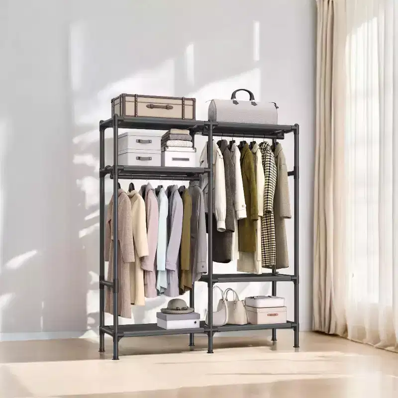 65 Inch Freestanding Portable Wardrobe Heavy Duty Clothes Rack Hanging Closet Organizer, Clothing Storage for Cloakroom and Bedroom