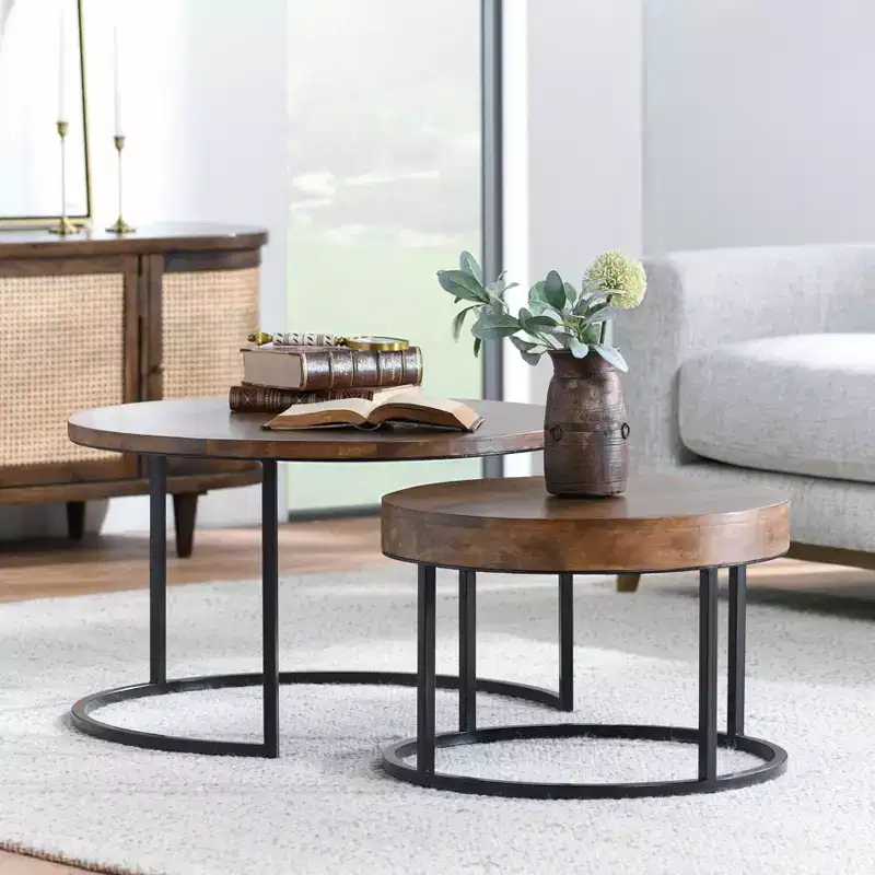 Christopher Knight Home Classic Ander 2 Piece Round Nesting Accent Table Set, Brown/Black