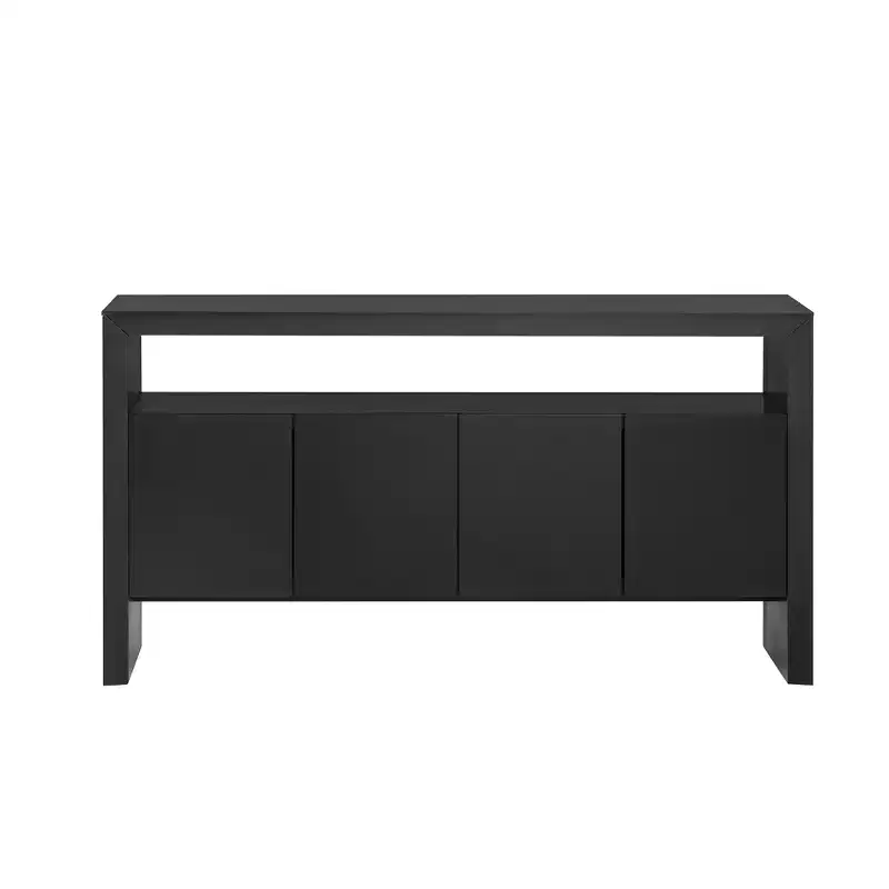 Luxystar Modern Sideboard Buffet Cabinet with 4 Door and Open Shelf Console Table, Black