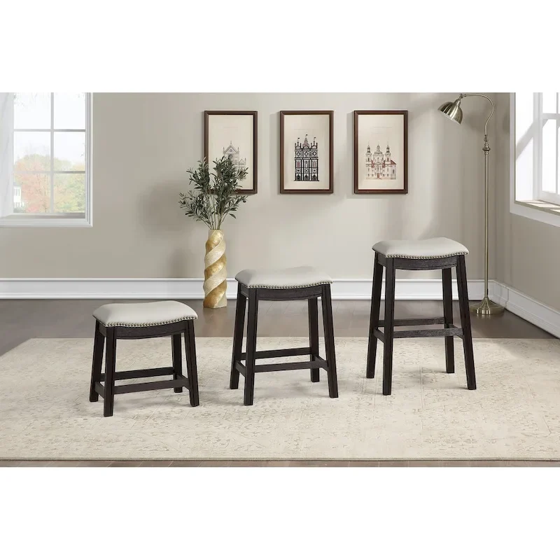 Grey PU Upholstery Bar Stool, Set of 2