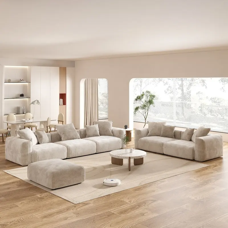 Large Corduroy Fabrics Upholstery Modular Sectional Sofa Set for Living Room