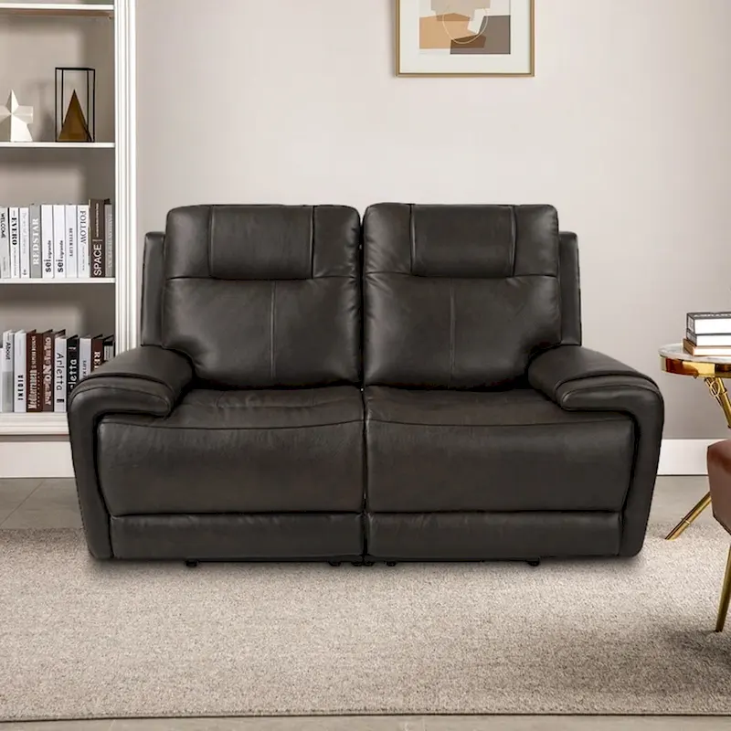 Top Grain Leather Power Reclining Loveseat – USB Charging, Adjustable Headrest & Lumbar