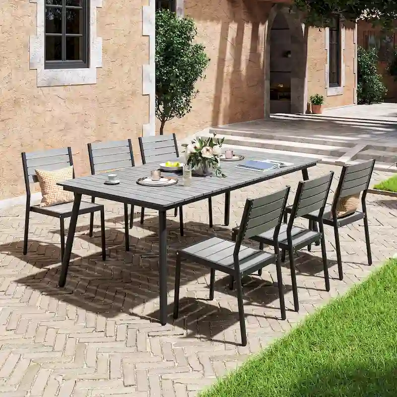 VredHom 7-Pieces Outdoor Aluminum Patio Dining Set with Stackable Chairs
