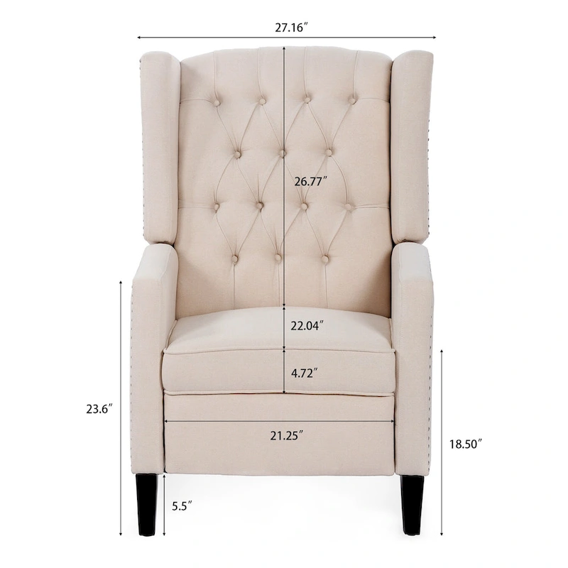 27 Wide Upholstered Manual Recliner, Wing Sofa Chair with Wood Legs