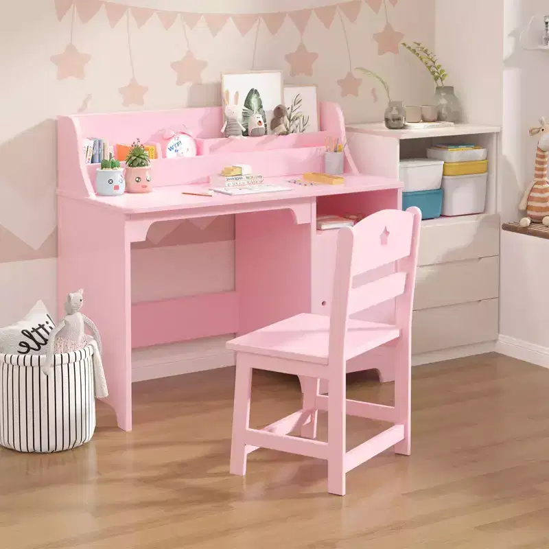 Kids Study Desk with Chair & Storage Cabinet  Wooden Study Table for Boys/Girls' Bedroom or Study Room