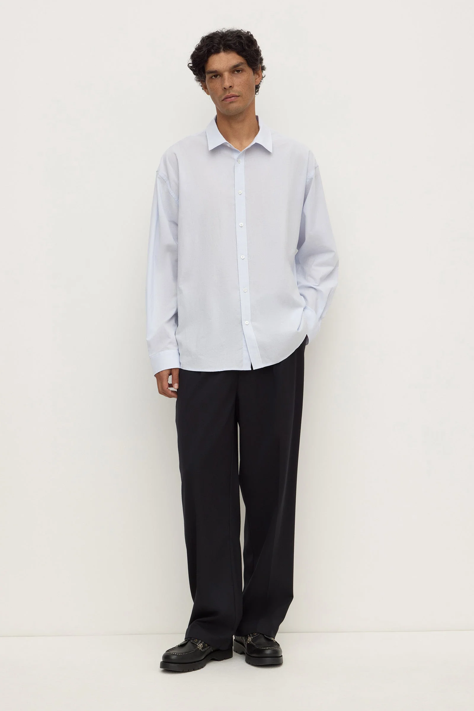 Powder Blue Cotton Voile Long Sleeve Shirt