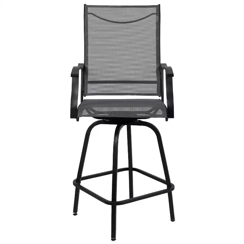Merrick Lane Set of 2 Brett High Back Bar Height Swivel Patio Stools with Powder Coated Metal Frames and Textilene Upholstery