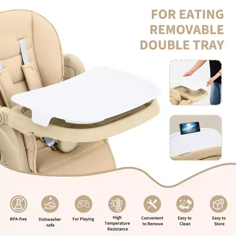 Multifunctional Baby High Chair with Adjustable Height & Recline, Foldable for Babies & Toddlers
