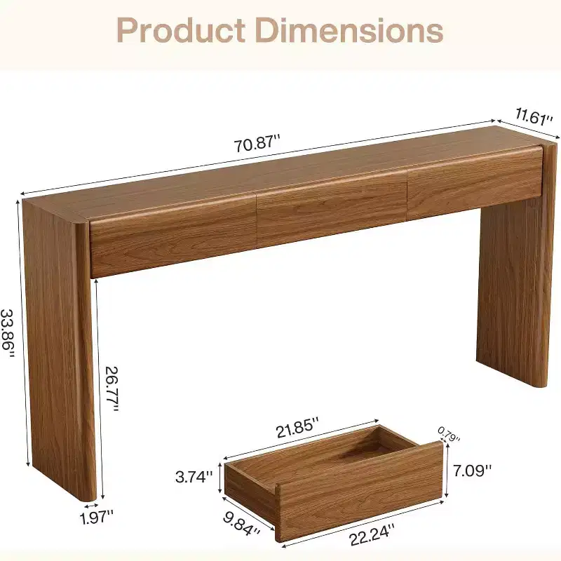 70.9-Inch Console Table with 3 Drawers, Wooden Entryway Table Behind Couch for Entrance, Foyer, Hallway, Living Room, Brown, Easy Assembly