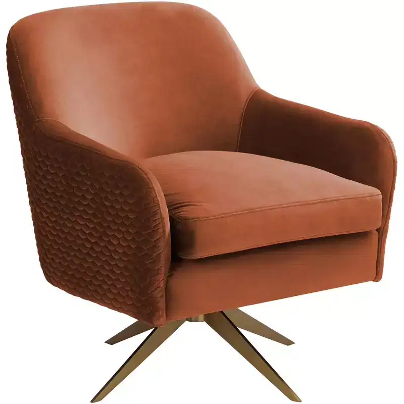 Quilted Pumpkin Velvet Modern Swivel Club Chair