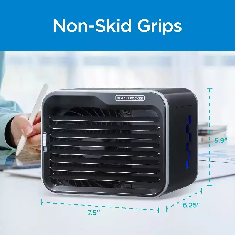 BLACK+DECKER Portable Desktop Air Cooler & Personal Fan, 3 Speeds, 0.5L Tank, Evaporative Cooling for Home & Office, Black
