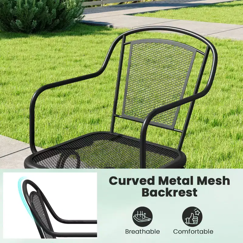 Costway Patio Rocking Chairs Set of 2 w/ Metal Mesh Backrest & Seat Armrests Gentle