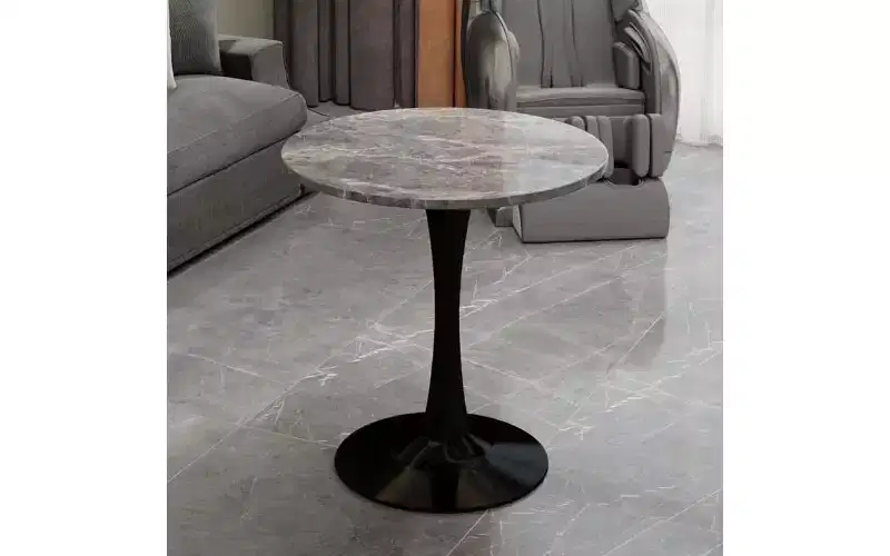 TUYOHW Round Coffee Table with Textured Marble Tabletop, Modern Center Table for Living Room, Pedestal Table/Sofa Side Table/Dining Table for 2-4