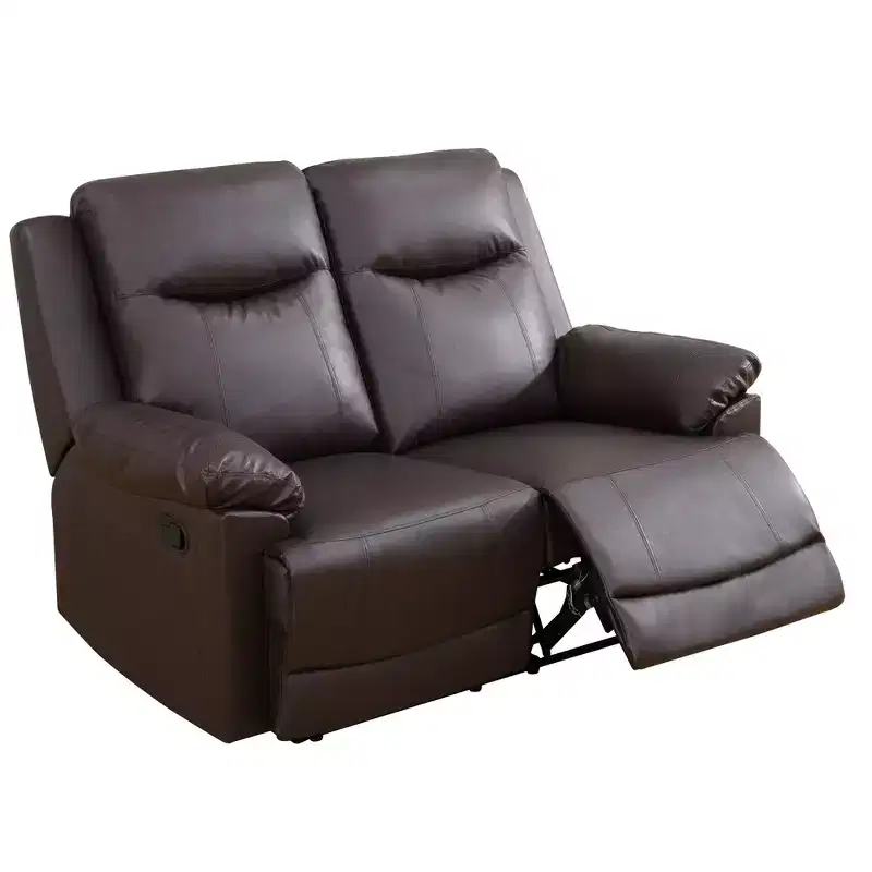 Reclining Loveseat, 2-Seat Breathable Semi-PU Leather Recliner with Adjustable Backrests for Living Room, Brown