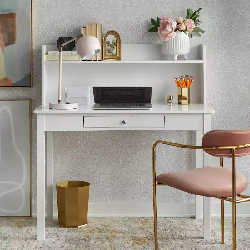 Compact Design Desk with Hutch White