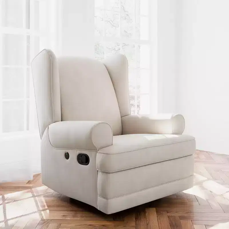 Storkcraft Serenity Wingback Upholstered Recliner Glider with USB Charging