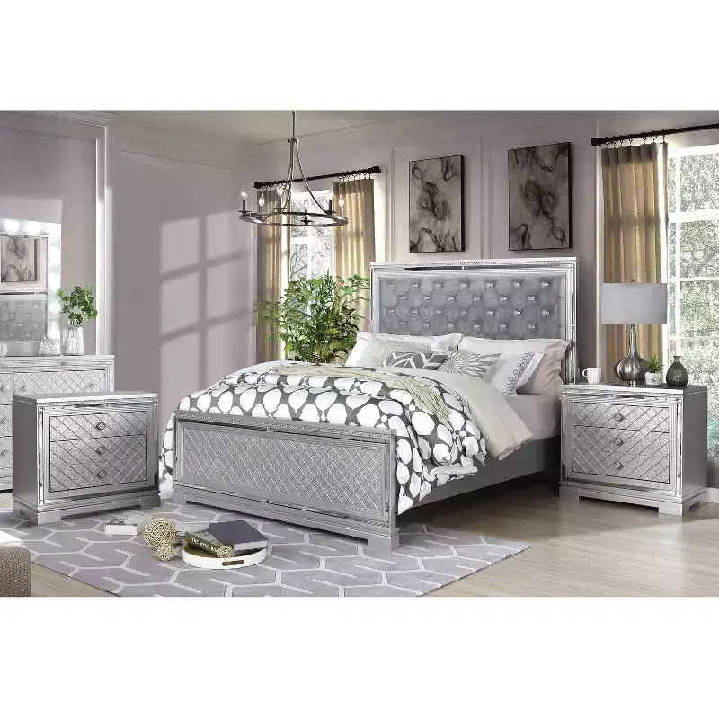 3pc Queen Tenaya Bed with 2 Nightstands Set Silver/Gray - HOMES: Inside + Out