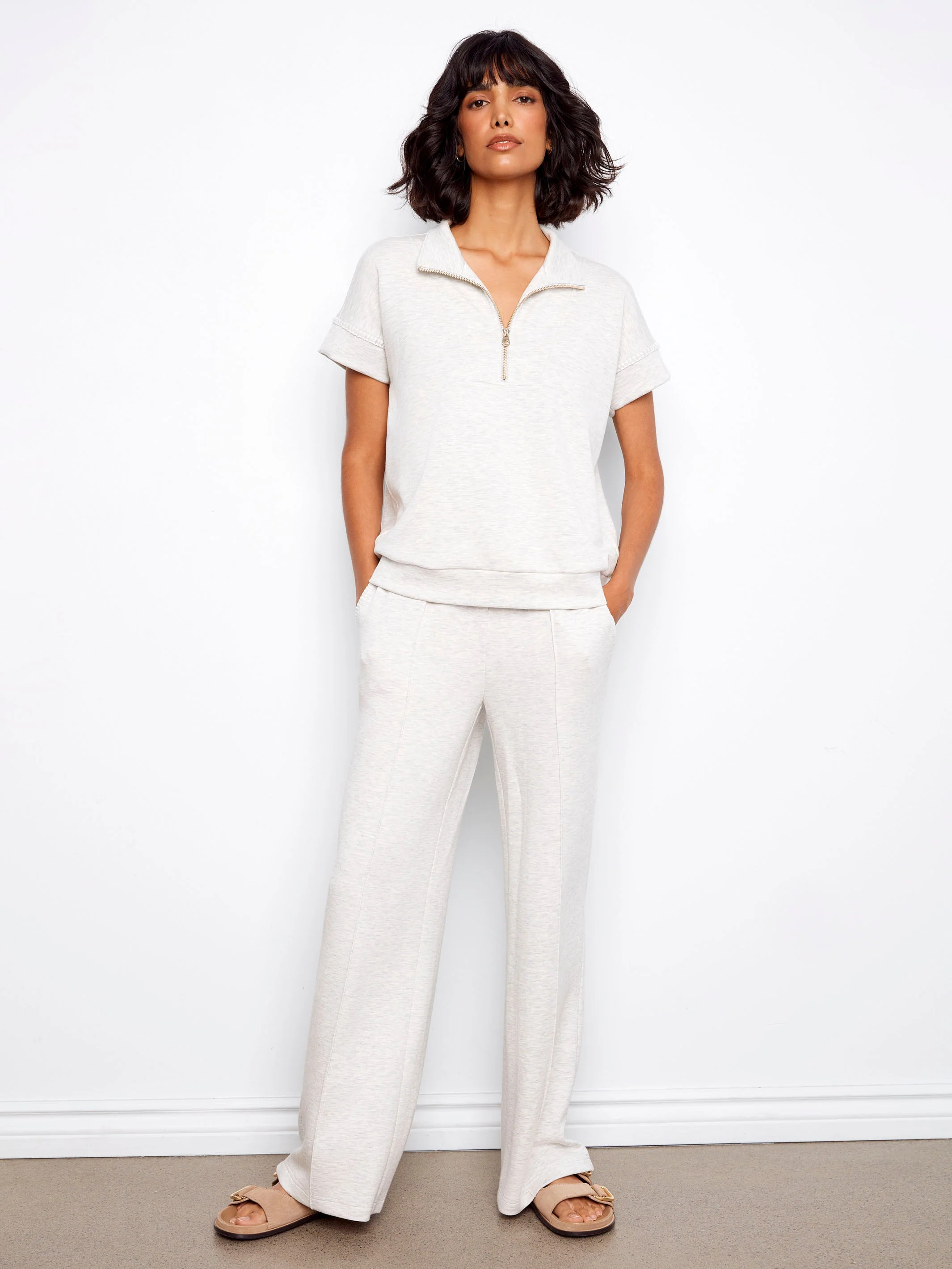Wide Leg Jogger Pants - Heather Light Grey